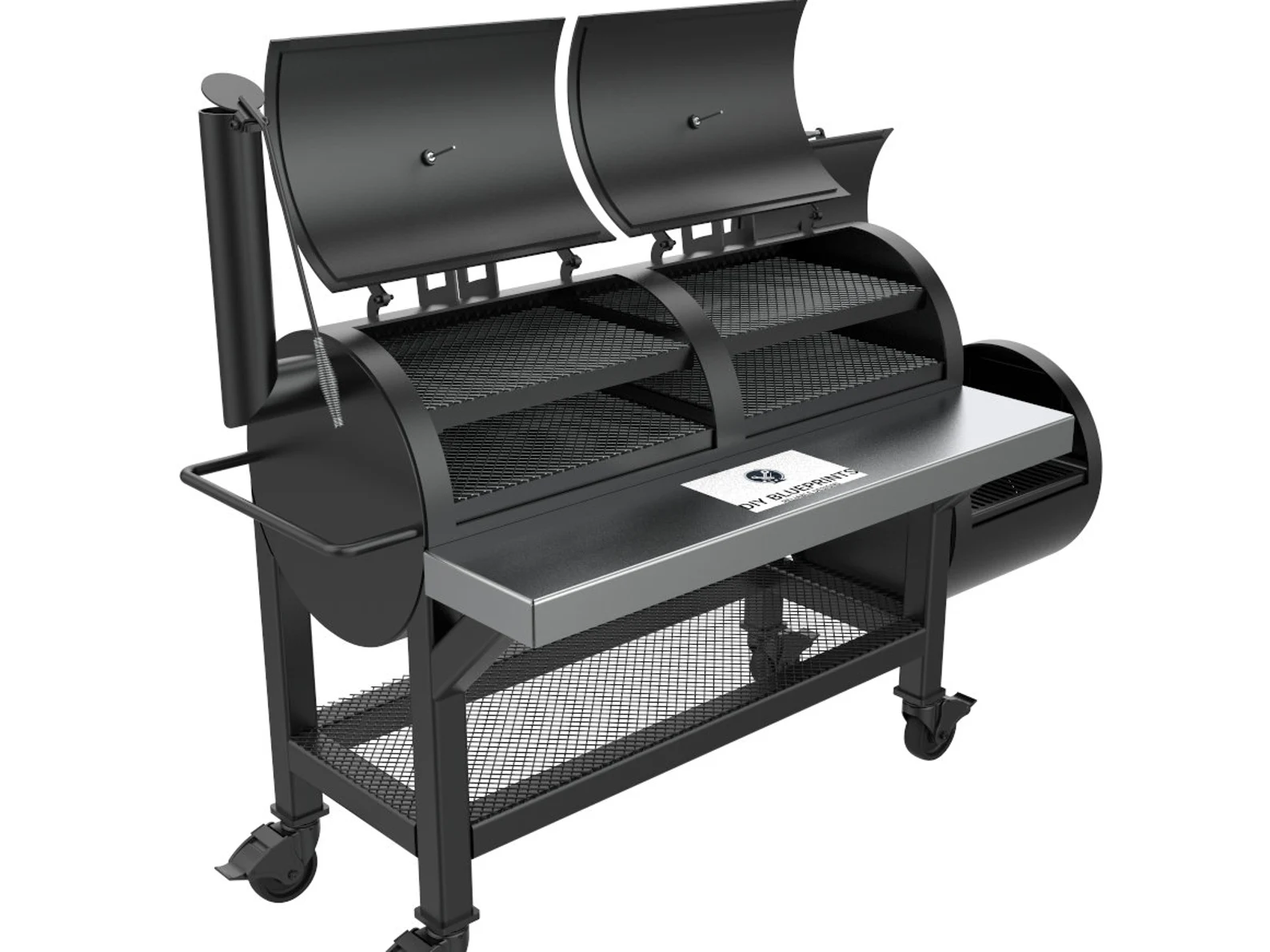 Offset smoker firebox with airflow damper and ash removal door design