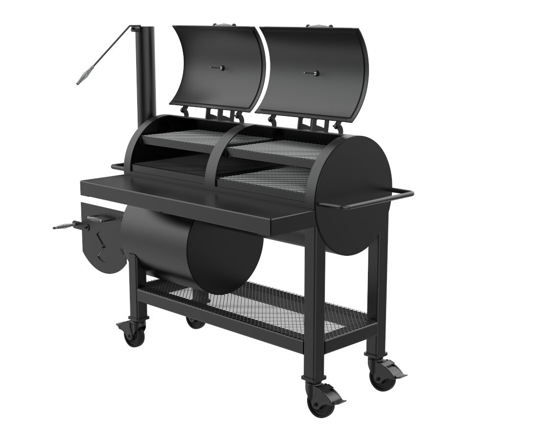 Offset smoker firebox with ash door and airflow damper control